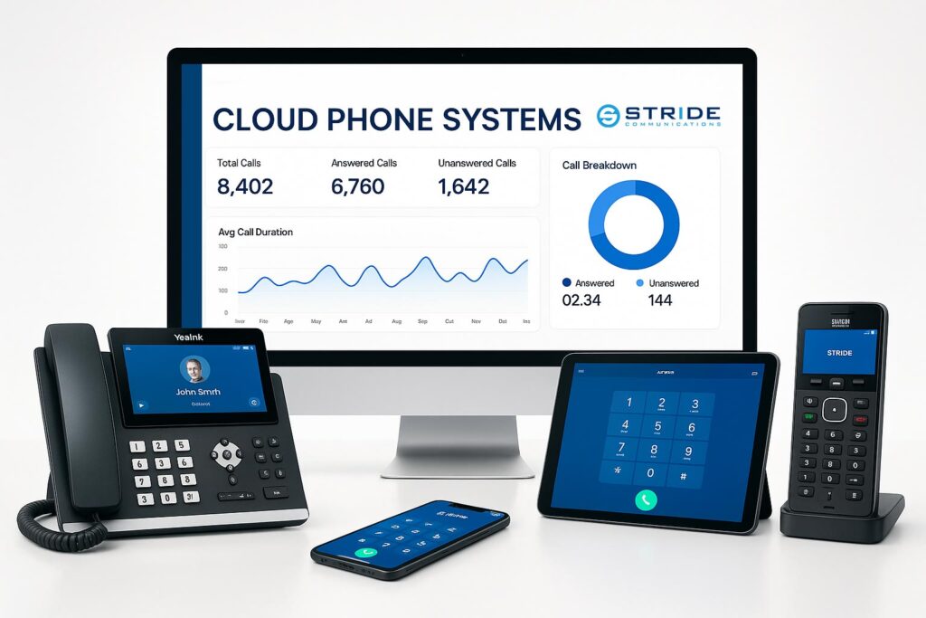 Cloud phone systems for UK businesses with VoIP desk phones and digital interface