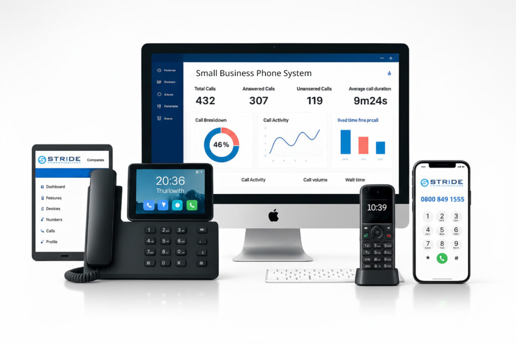 Small business phone systems in UK office with VoIP desk phones