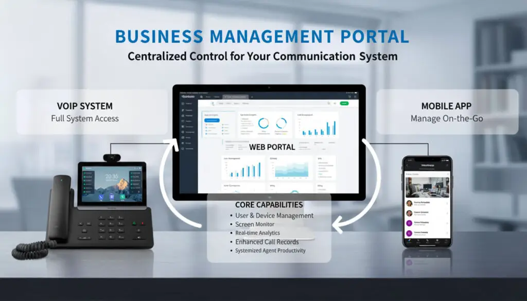 Screenshot or illustration of a VoIP business portal dashboard for system administration