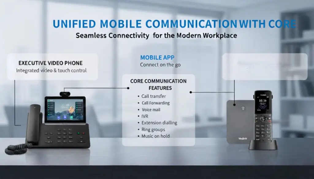 Diagram illustrating essential VoIP phone system functionalities like calling, voicemail, and routing