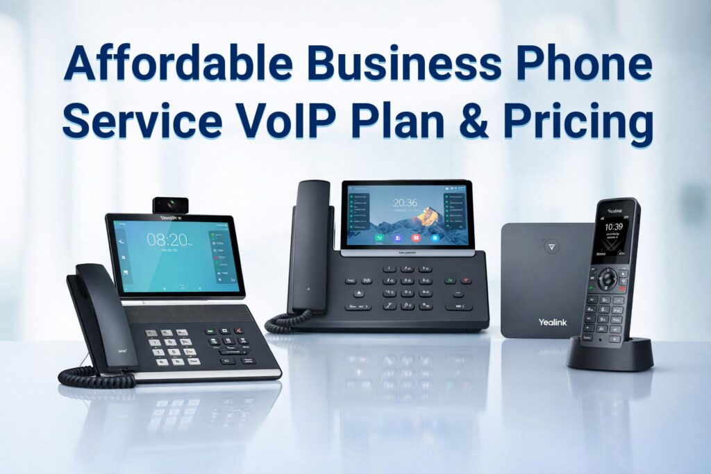 Comparison chart of affordable business phone service VoIP plans and monthly pricing features