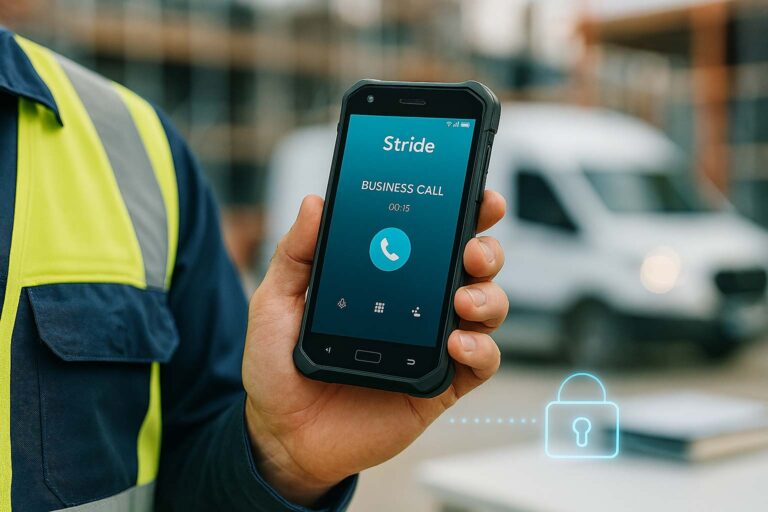 Construction worker using a mobile app as their small business phone system extension.