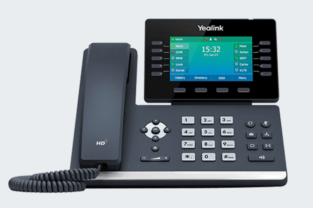 Yealink SIP-T54W business phone featuring an adjustable color screen and built-in Bluetooth for receptionists